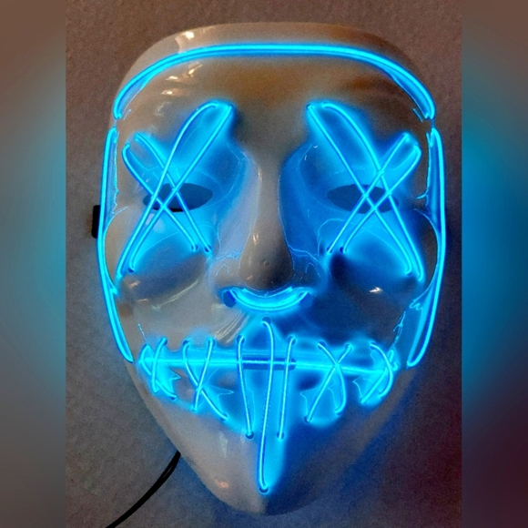 Halloween Blue LED Glow Mask EL Wire Light Up The Purge Style‎ Five - Picture 1 of 6